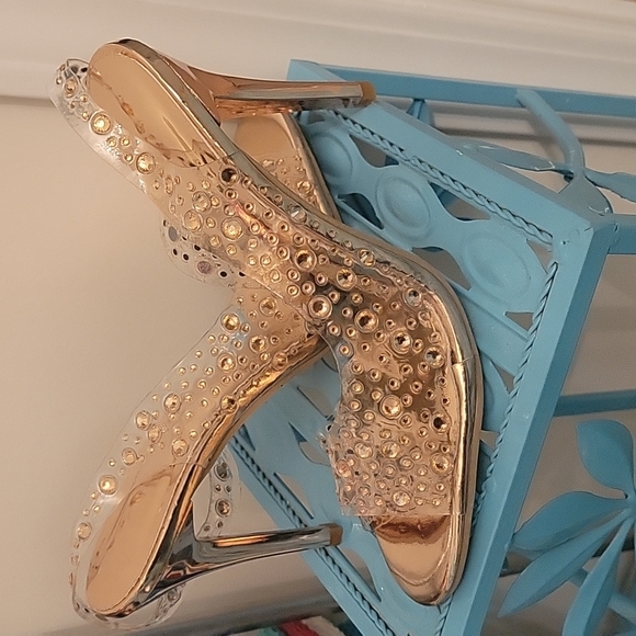 Copper Rhinestone Open-toe Heels - Picture 1 of 1